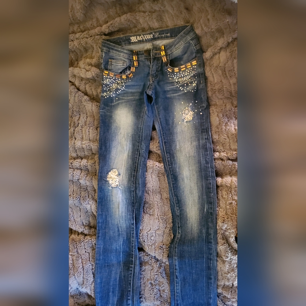 Machine Skinny Jeans with Rhinestone Embellishment